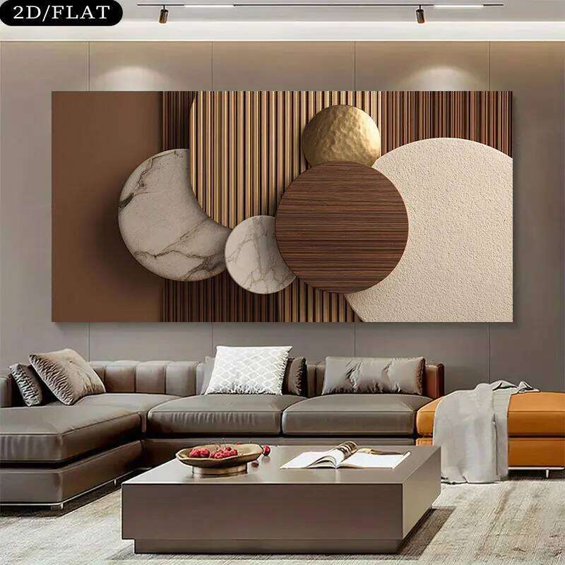 2D Flat Modern Abstract Frameless Canvas Wall Art - Neutral Large Rectangular Panel Suitable for Living Room, Office Decor 26Y0207