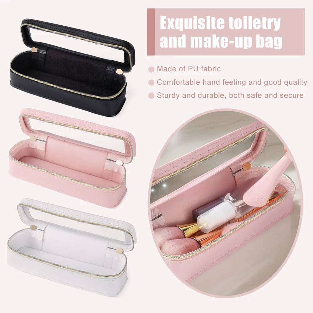PU Case Transparent Wash Dual Zipper Makeup Brush Holder Travel Toiletry Bag Y260206