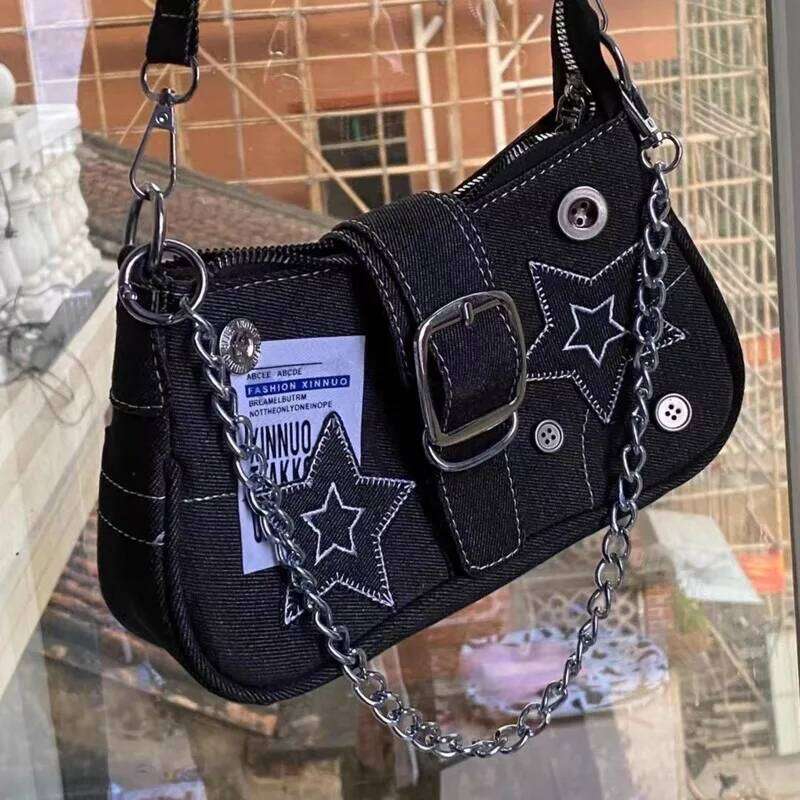 Y2k Fashion Women's Handbags Stars Pattern Cool Girl Underarm Vintage Canvas Female Shoulder Bag Chain Crossbody Tote Purses Z260207 - view 5