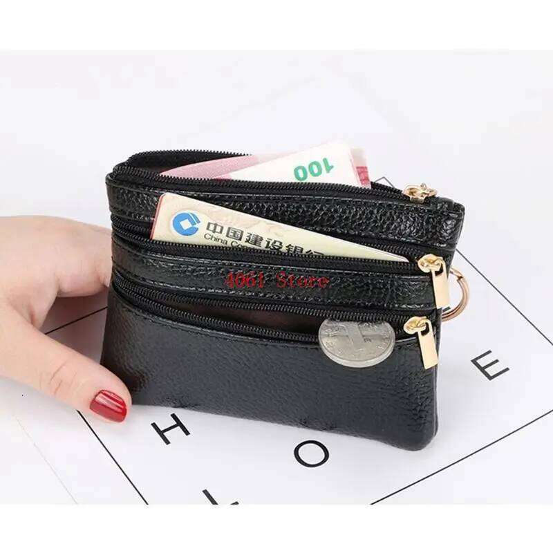 Portable PU Leather Card for Key Ring Wallet Small Coin Purse Zipper Y260206
