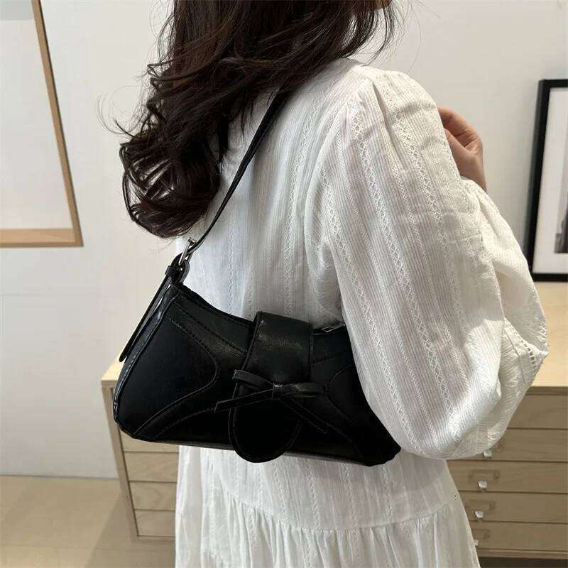 Sweet Bow Thread Design Women Shoulder Bags Simple Versatile Ladies Handbags Purse Portable Solid Color Female Pu Underarm Bag Y260205