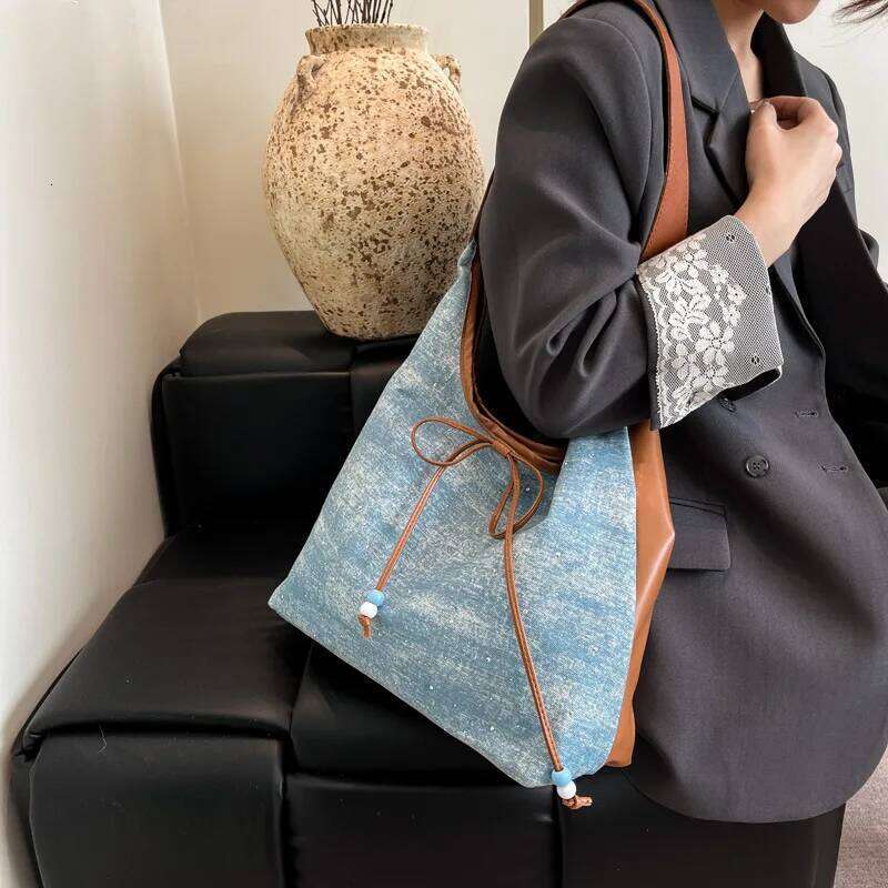 Fashion Design Women Denim Shoulder Bags Large Capacity Student Ladies Pu Underarm Bag Simple Portable Female Tote Handbags Y260205