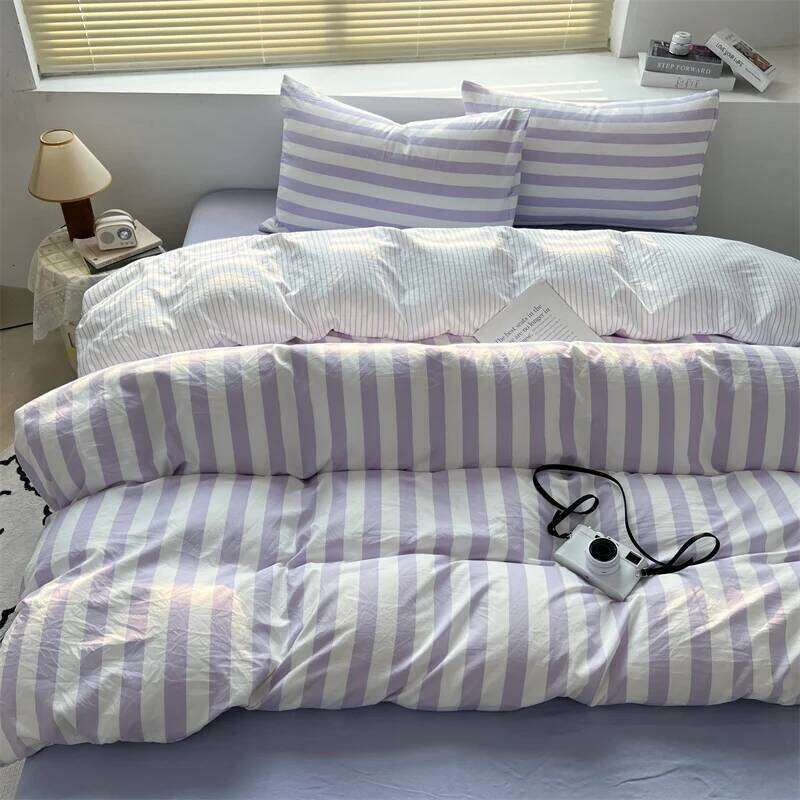 Washed Cotton Bedding Soft and Breathable Striped Duvet Cover Set for All Seasons Bed Linen Skin-friendly Sheet Pillowcase XJ260206