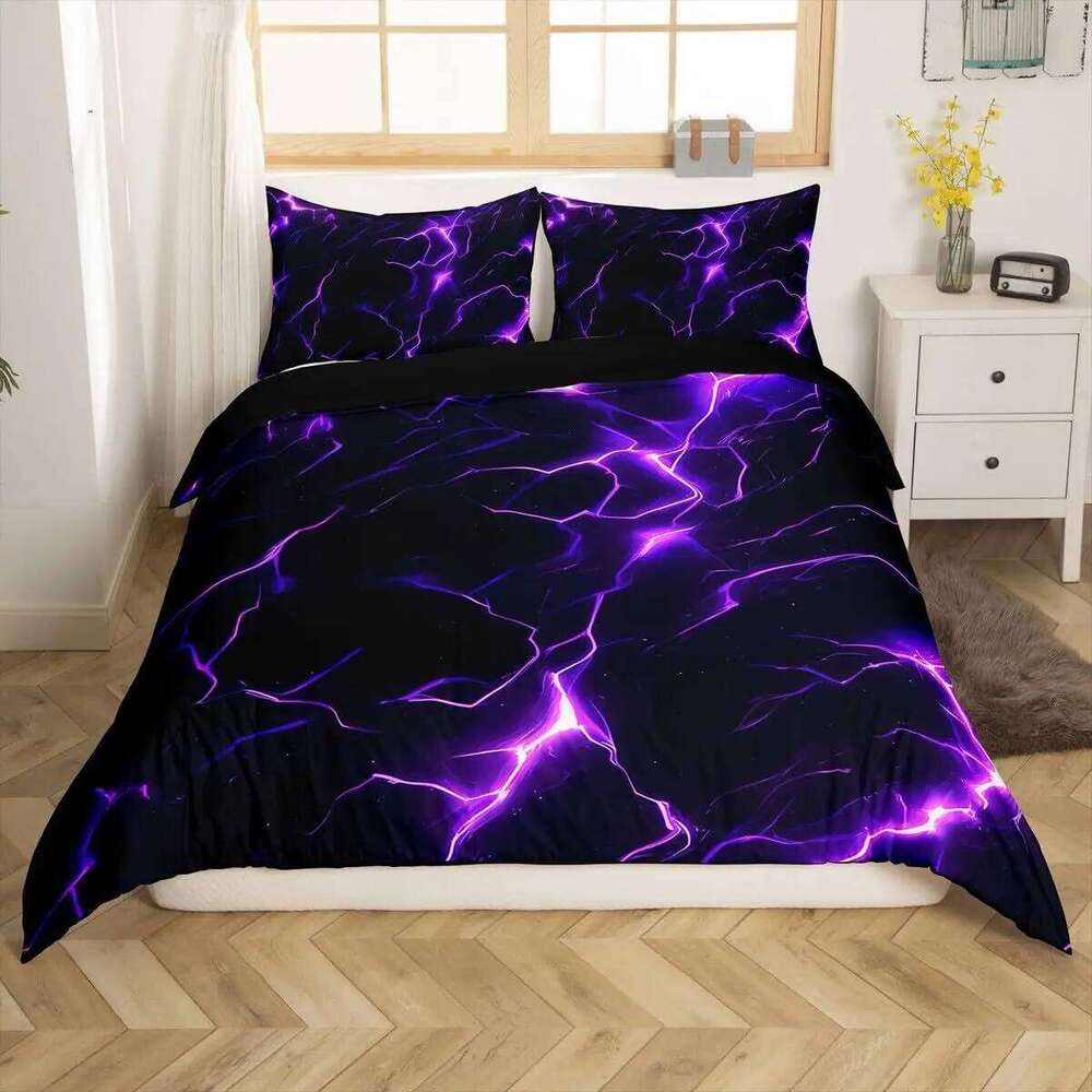 Purple Lightning Duvet Cover Queen Thunder Print Bedding Sets 3 PCS For Kids Teen Adults Violet Room Decor Soft Comforter Covers XJ260206