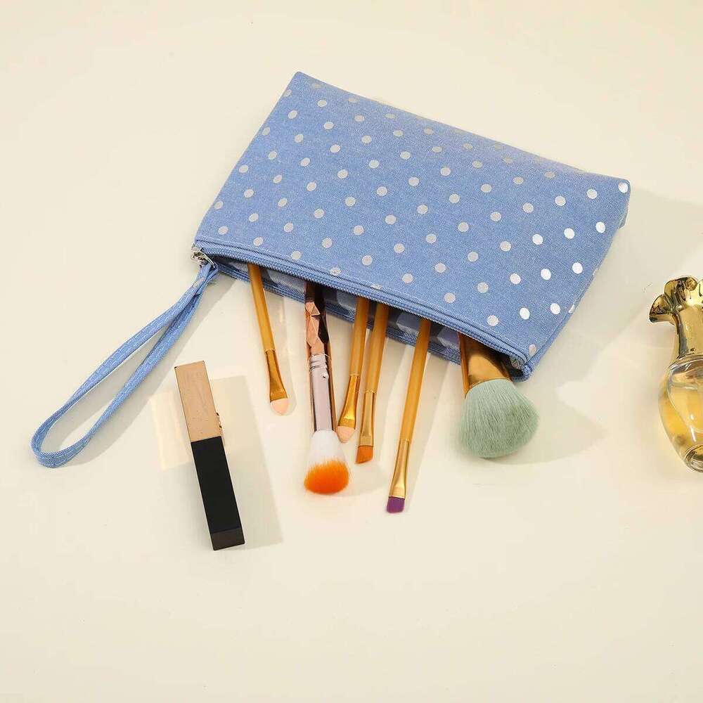 Casual Hand Carry Cosmetic Bag Waterproof Canvas Wavelet Dot Wash Storage Pouch Y260206
