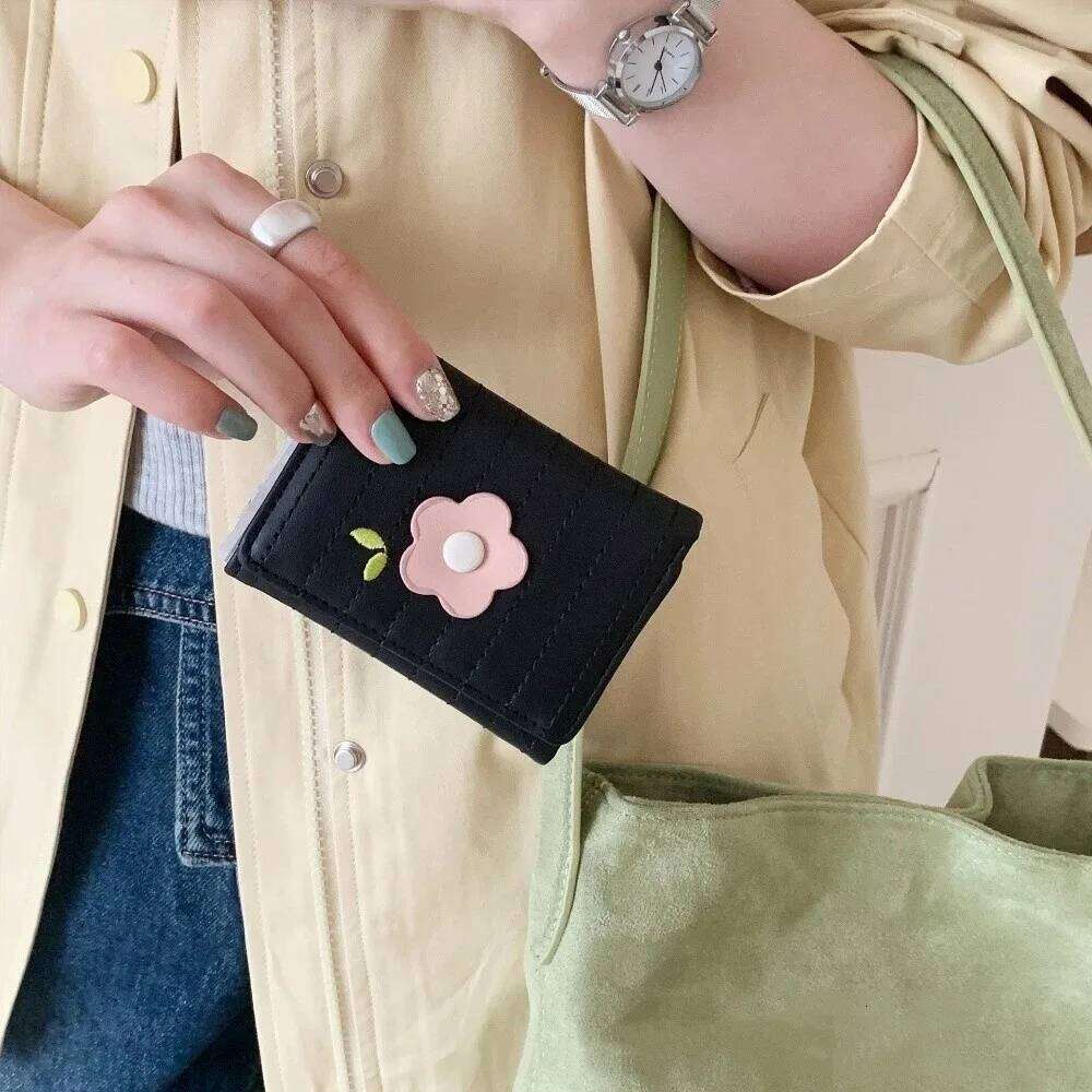 Korean Style PU Leather Short Wallet Flower Fresh Candy Color Coin Purse Card Bag Ladies Y260206