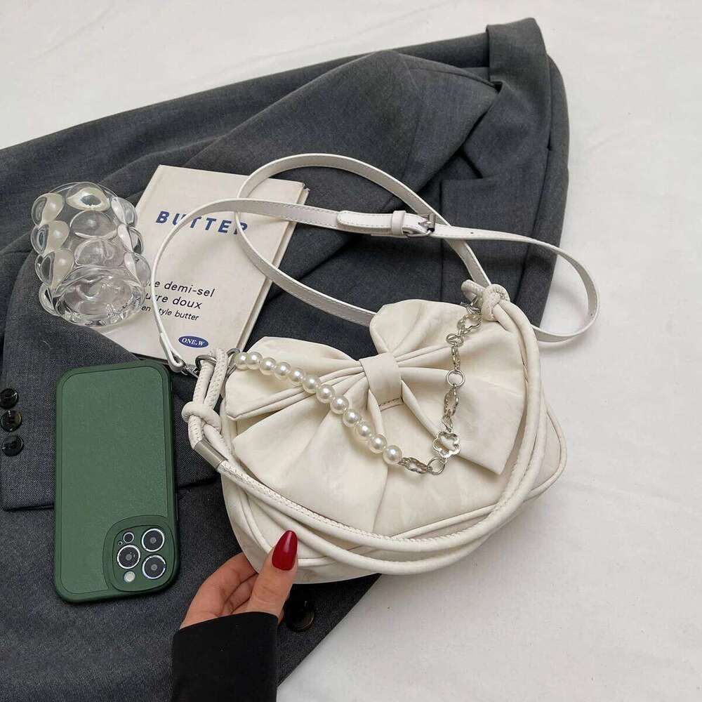 Fashion Versatile Women's Bow Love Trend Single Shoulder Crossbody Bag Simple Casual PU Leather Commuting Storage Bags Y260205