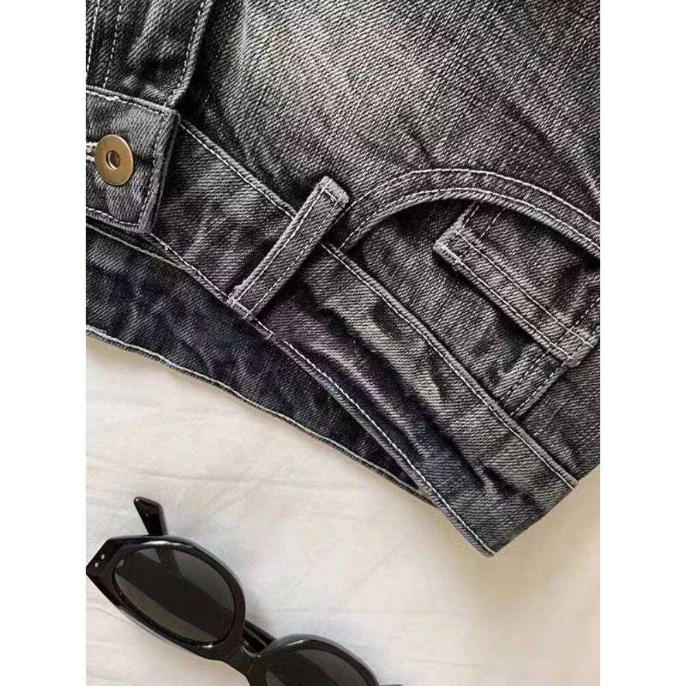 HOUZHOU Vintage Black Denim Women Sexy Gyaru Low Waist Shorts Female Y2k Punk Retro Summer Streetwear Short Jeans Slim Up XJ260206