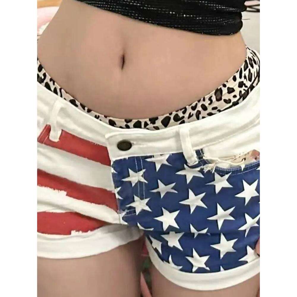 Retro Star-printed Denim for Women Summer Y2k Slim Buttocks Super Shorts Jeans Hot Pants XJ260206