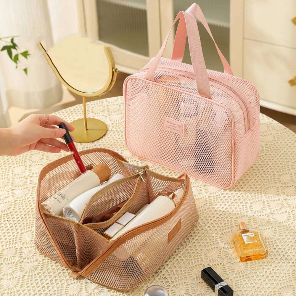 Simple Mesh Clear Tote Makeup Storage Pillow Toiletry Cosmetic Washbag Large Capacity Portable Women Travel Organizer Bag Y260206