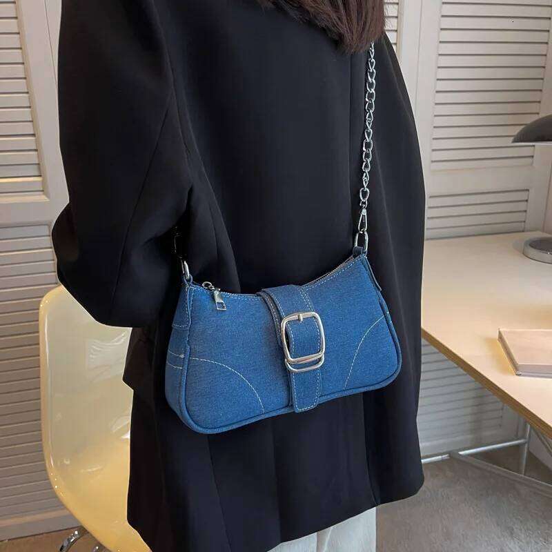 Denim Shoulder Chain Jeans Bags Fashion Trend Ladies Messenger Bag HighQuality Underarm Purse Handbag Retro Women's Handbags Y260205