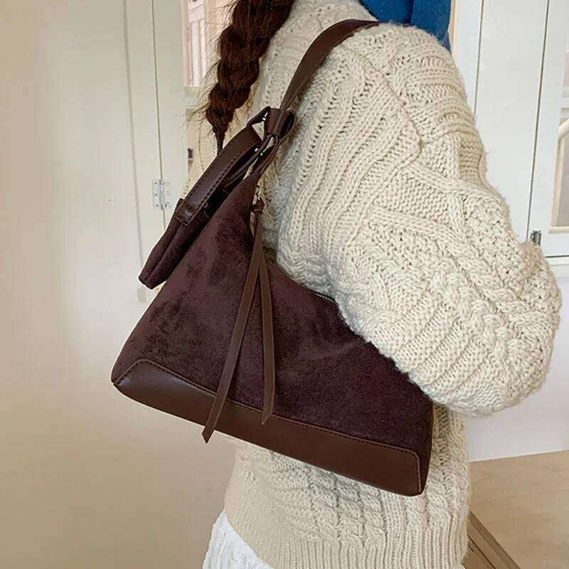 Korean Retro Pu Armpit Suede Tote Casual Commuting Women'S Large Capacity Shoulder Crossbody Bag Y260205