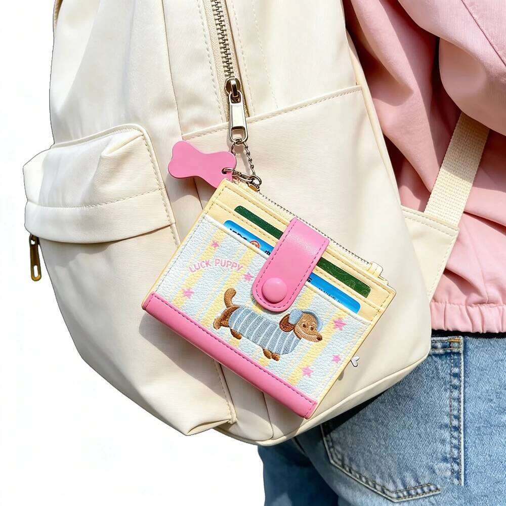 Dachshund Embroidery Coin Purse for Women Fashionable Dopamine Color Cartoon Cute Card Holder PU Korean Style Ins Zipper Wallet Y260206