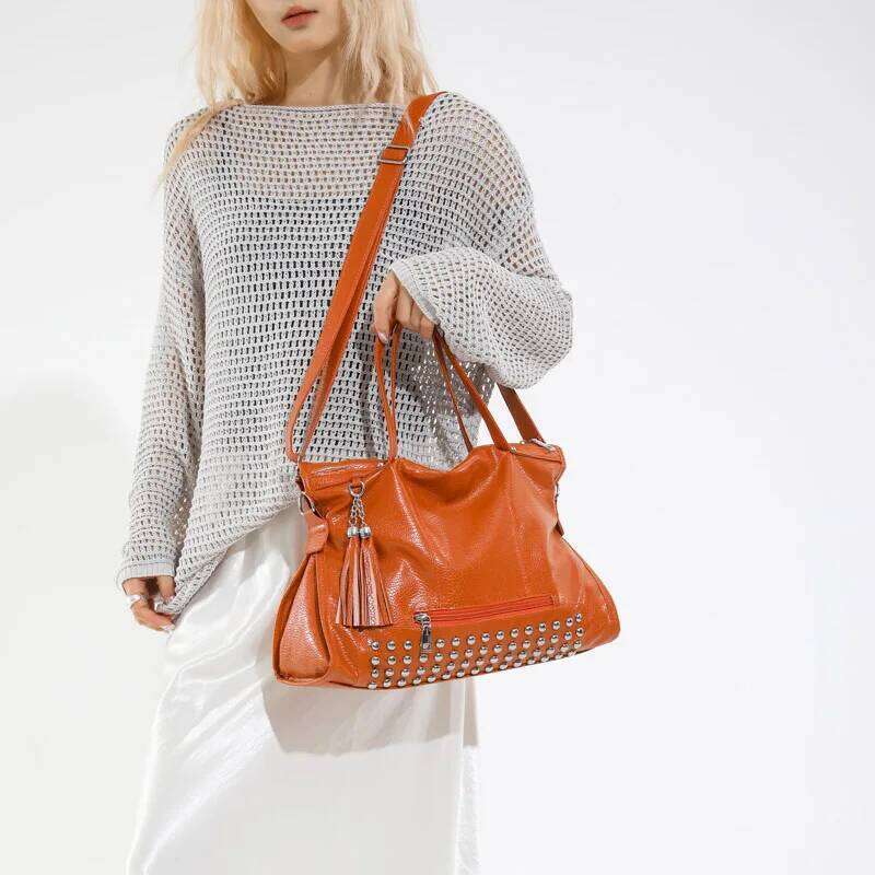 Large Capacity Women PU Leather Handbags Tote High Quality Ladies Rivet Shoulder Messenger Bags Casual Female Shopping Bag Y260204