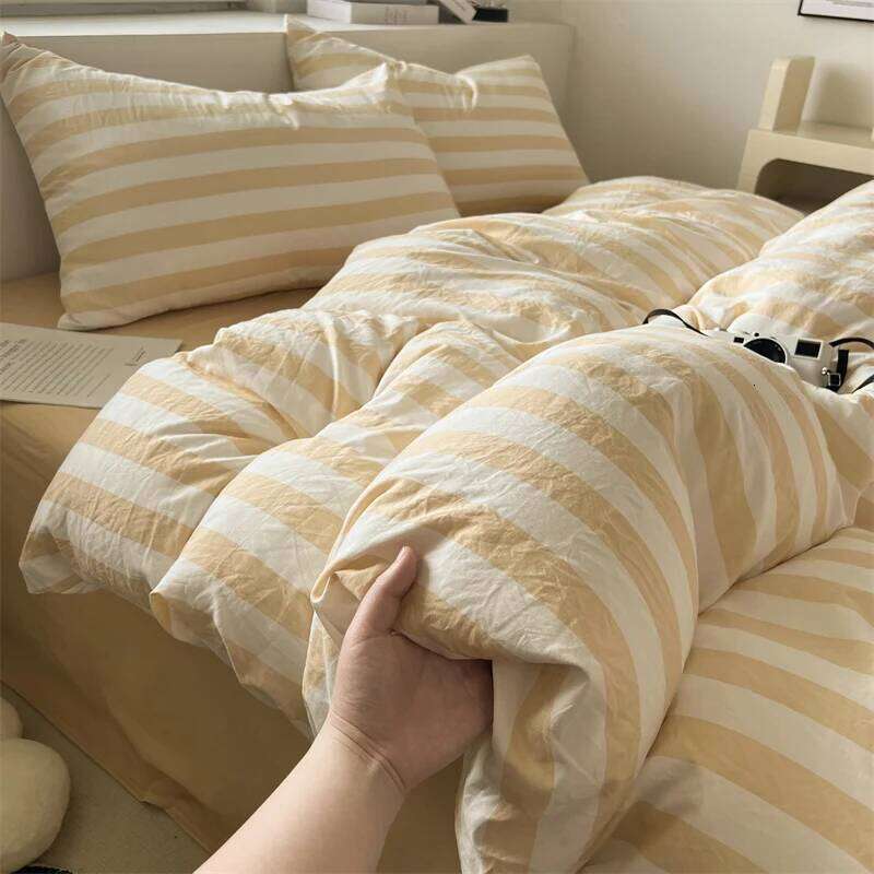 Washed Cotton Bedding Soft and Breathable Striped Duvet Cover Set for All Seasons Bed Linen Skin-friendly Sheet Pillowcase XJ260206
