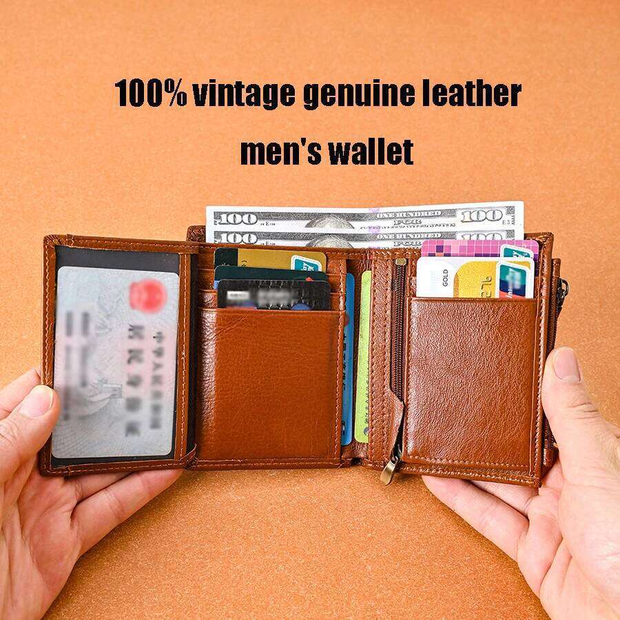Men's Coin Purse RFID Blocking Man Genuine Leather Zipper Business Card Holder Money Bag Wallet Male Y260206
