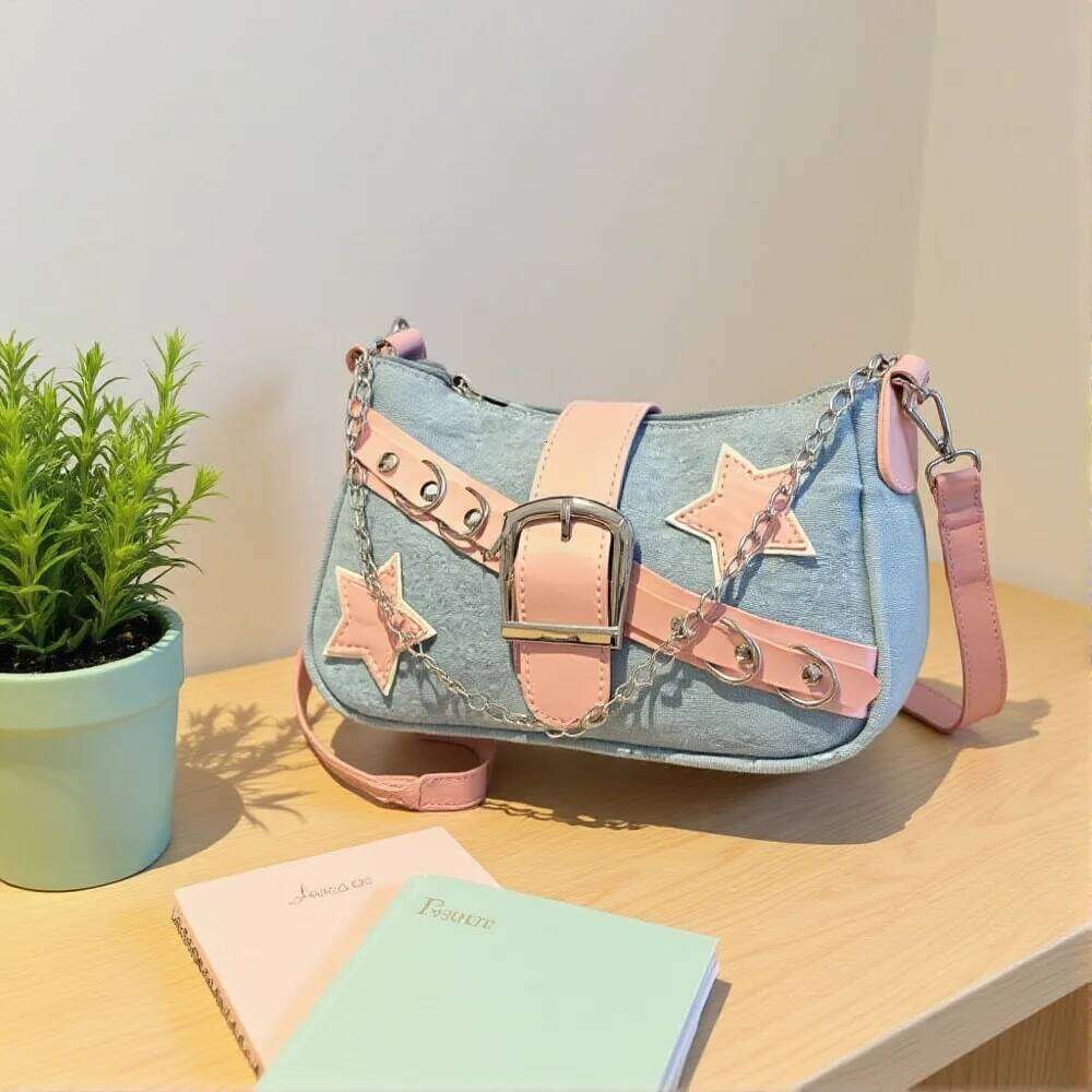 New Trendy Women's Handbags Stars Pattern Cool Underarm Bag Female Canvas Small Shoulder Bags Girls Chain Tote Purses Y260205