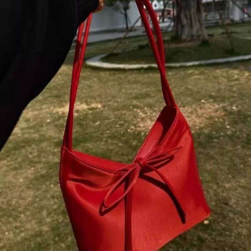 Butterfly Knot Niche Design Red Bag Korean Ins Silk Satin Underarm Bags Handbag Small Handbags 3009 Y260205