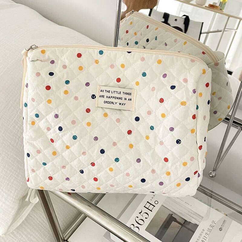 Fashion Colorful Dots Large Capacity Cosmetic Quilted Bag Portable Tote Travel Make Up Storage Bags Women Cotton Handbags Gift Y260206