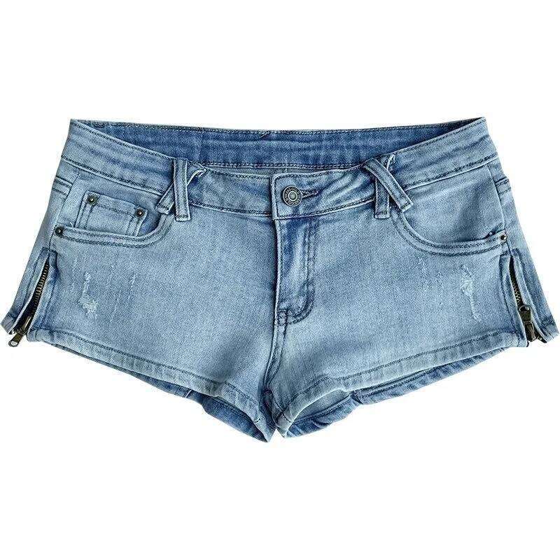 Ultra-low Waist Denim Women's Light Blue Stretch Slim Sexy Buttocks Shorts Nightclub XJ260206