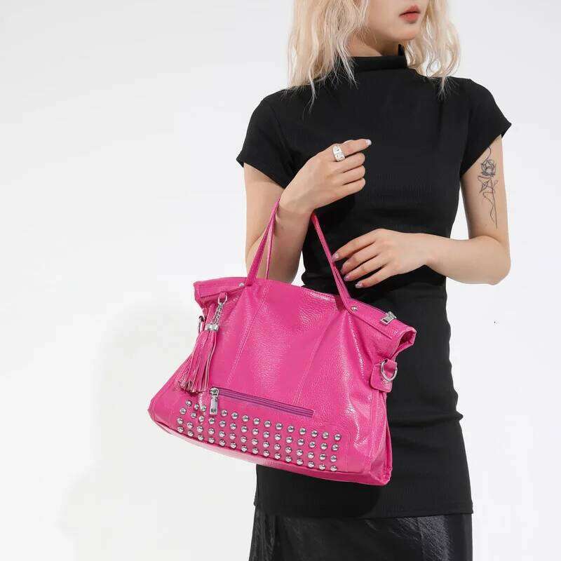 Large Capacity Women PU Leather Handbags Tote High Quality Ladies Rivet Shoulder Messenger Bags Casual Female Shopping Bag Y260205