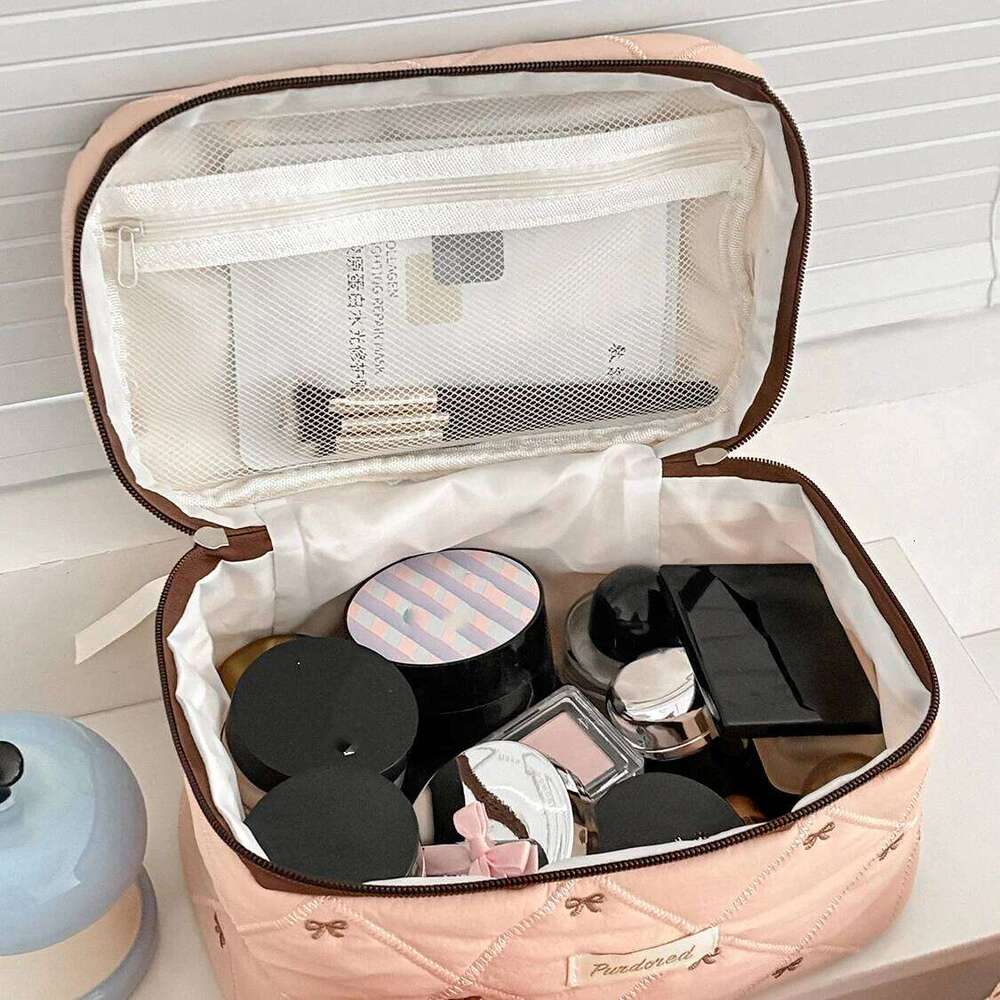 3 Set Pink Cake Women Cosmetic Quilted Portable Travel Organizer Toiletry Makeup Storage Pouch Handbag Ladies Zipper Bag Y260206