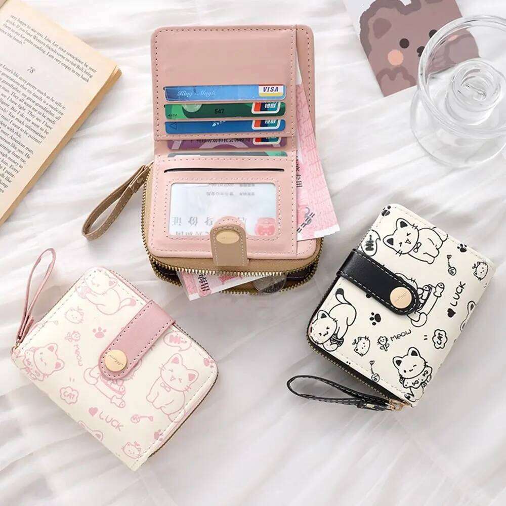 Cute Cat Purse Women Fashion Short PU Leather Large Capacity Wallet Lightweight ID Card Holder Travel Cash Coin Bag Y260206