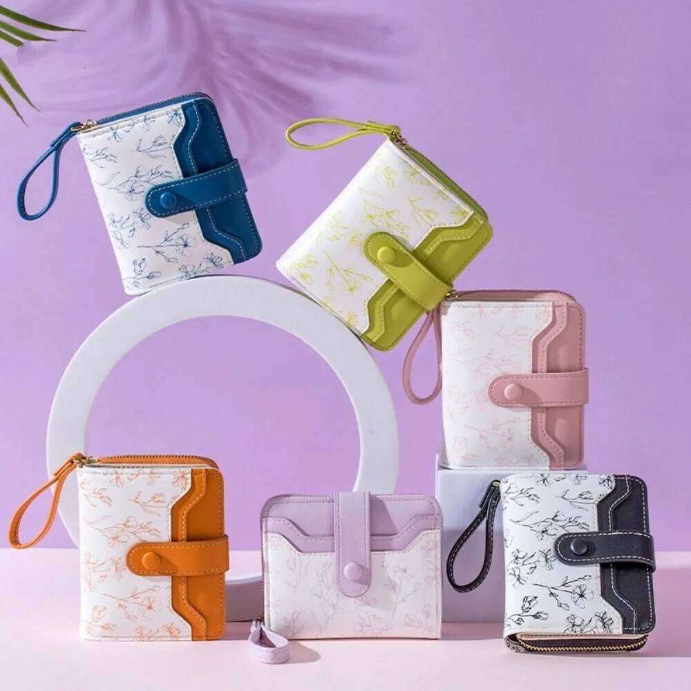 Floral Print Mini Coin Purse Bag Zipper Pouch ID Credit Card PU Leather Short Wallet Korean Ins Fashion Multi Function Y260206