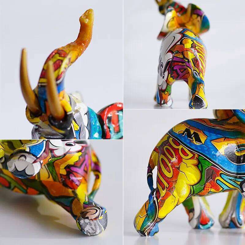 Resin Colorful Transfer Printed Elephant Figurines Modern Art Ornaments Animal Feng Shui Home Interior Office Decor Accessories S260204