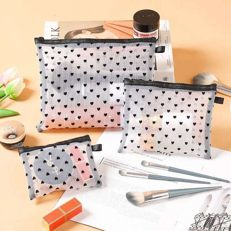 1Pcs Hot Mini Transparent Heart Makeup Women Portable Lipsticks Cosmetic Storage Pouch Ins Clear Ctue Small Make Up Bag Y260206