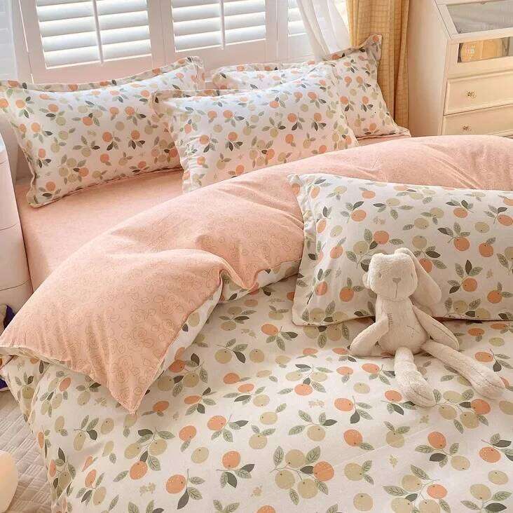 Skin-Friendly Twill Fabric Bed Sheet Four Piece Set Ab Double-Sided Color Blocking Bedding Sets Flower Printed Quilt Cover XJ260206