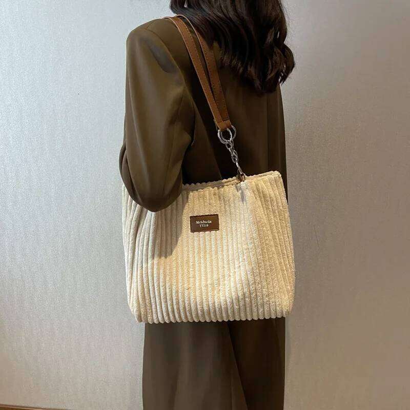 Corduroy Single Shoulder Handbag Cotton Shopping Bag Commuter Handbag, Suitable for Women's Daily Travel Use-ll Y260204