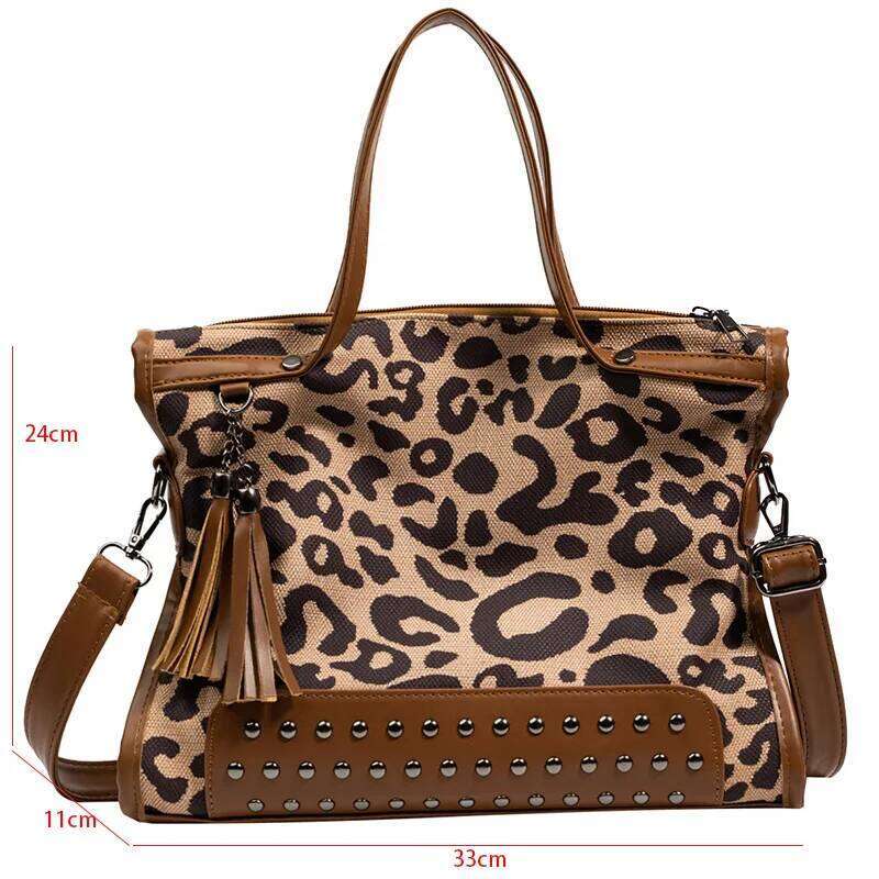 Fashion Leopard Pattern Shoulder For Women 2022 Retro Rivet Handbags Designer Leather Ladies Crossbody Bag Large Canvas Tote Y260204