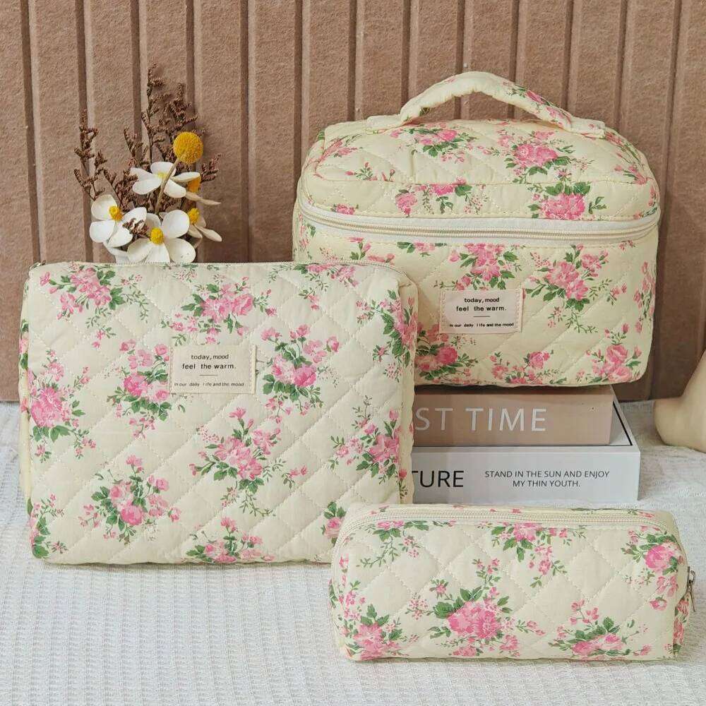 Vintage Flower Women Portable Cosmetic Storage Pouch Travel Organizer Makeup Toiletry Handbag Lipsticks Zipper Mini Bag Y260206
