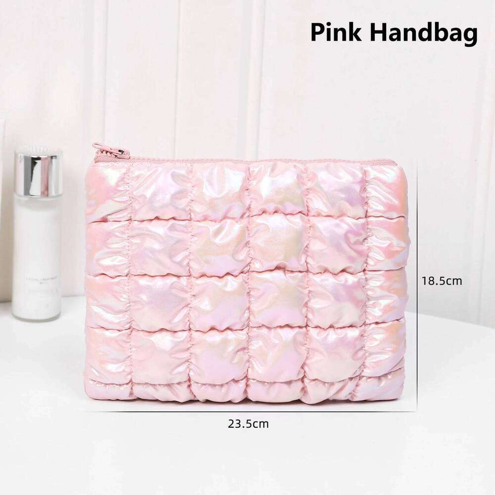 Pink Fashion Women Makeup Storage Handbag Travel Organizer Toiletry Cosmetic Pouch Bubble Grid Ladies Clutch Bag Y260206