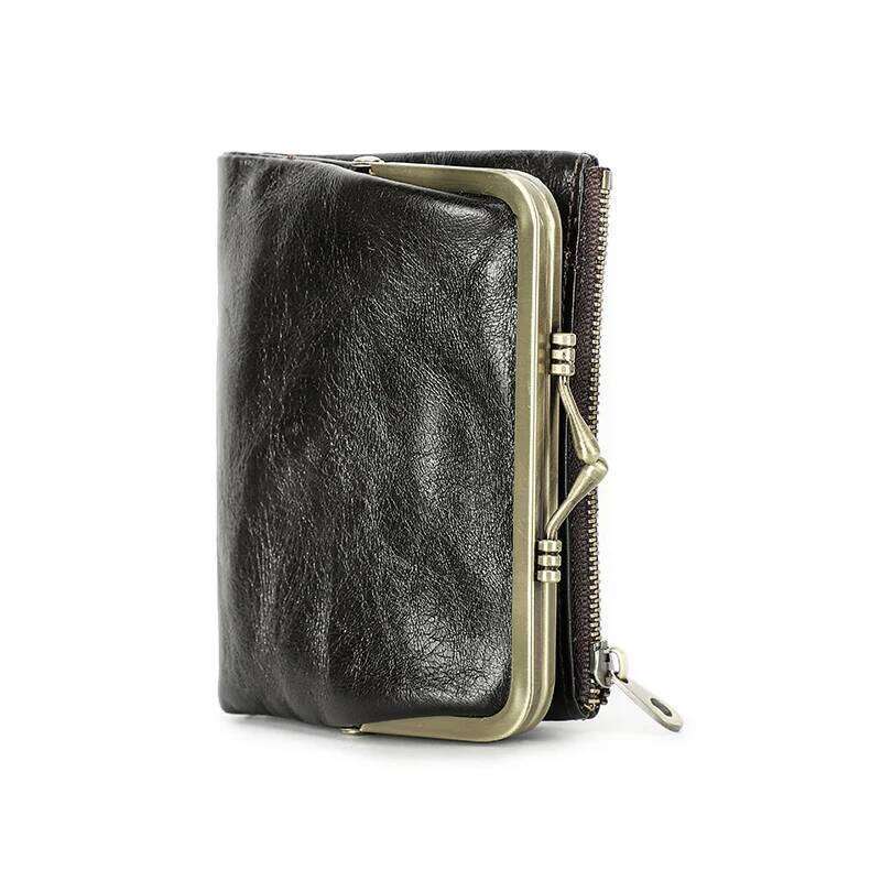 Contact'S Genuine Leather Wallet Women Small Metal Frame Purse Ladies Hasp and Zipper Coin Pocket Credit Card Holder Y260206