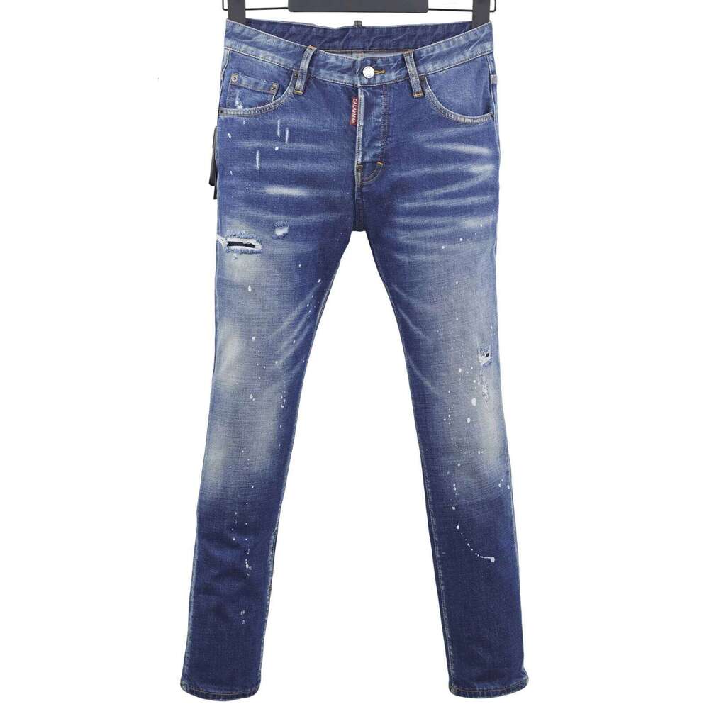 6054 Four Seasons New D2 Jeans Washed Ripped Patch Paint All-match Trendy Men's Foot Blue X260207