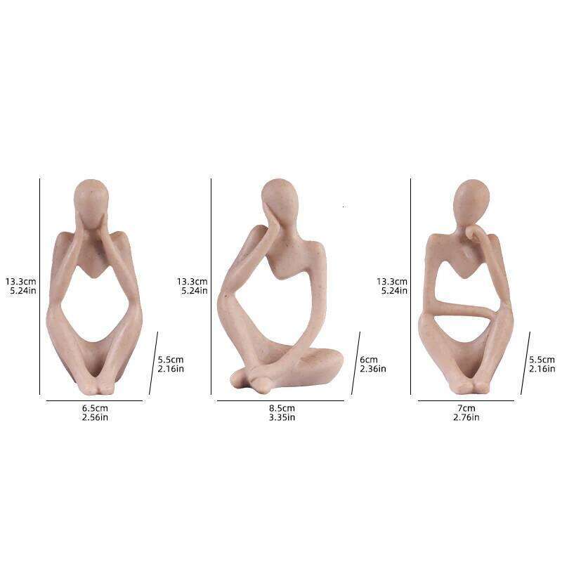 3-Piece Set Nordic Minimalist Sandstone Mini Thinker Sculpture - Home Decor Art Craft, Office Bookshelf, Bedroom Tabletop Decora S260204
