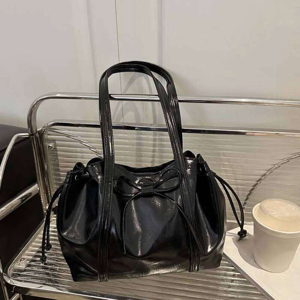 Solid Color Texture Tote Ribbon Magnetic Button Bow PU Shoulder Bag Handbag Waterproof Lady Underarm Pouch Work Y260205