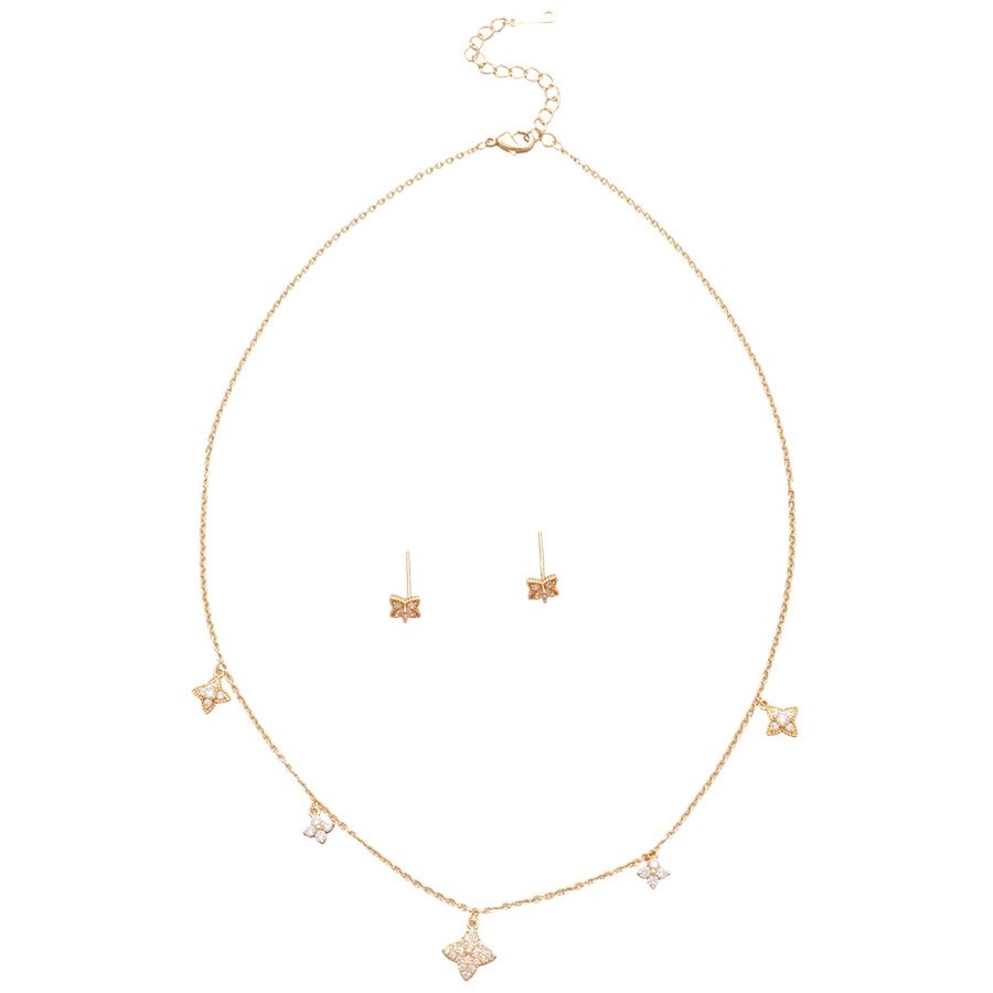 Real gold-plated zircon flower earrings necklace, elegant versatile jewelry set, light luxury and high-end accessories - view 9