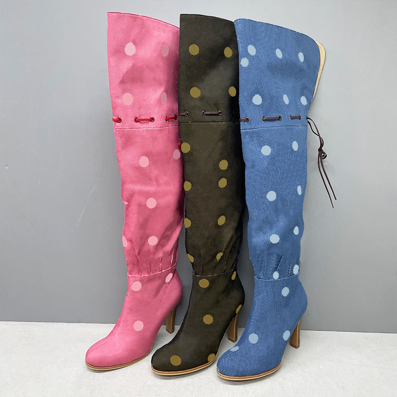 Fashion Over The Knee Boots Women Designer Boot Winter Combat Boot Canvas Zipper Adjustable Straps Casual Shoes Sexy Stiletto Heel Ankle Boot 317