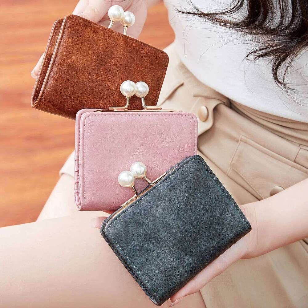 Women's Short Compact Three Layer LargeCapacity Retro Pearl Wallet High QualityPU Leather Multi Card Seat/Coin ZeroWallet Y260206