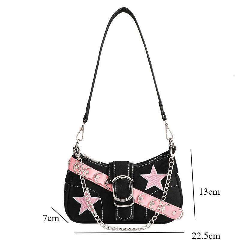 Trendy French Style Spunky Chain Star Armpit Retro Millennium Dark Lady Shoulder Bag Crossbody Bags for Women Handbag Y260205