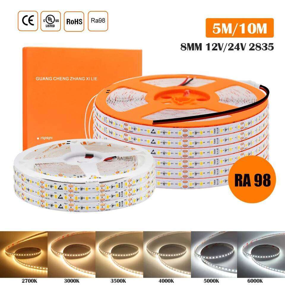 DC 12V 24V RA98 LED Strip SMD 2835 120LEDs/M 2700K 3000K 4000K 5000K 5500K 6000K IP20 Flexible Ribbon Rope Light 5M 10M/Roll Z260206