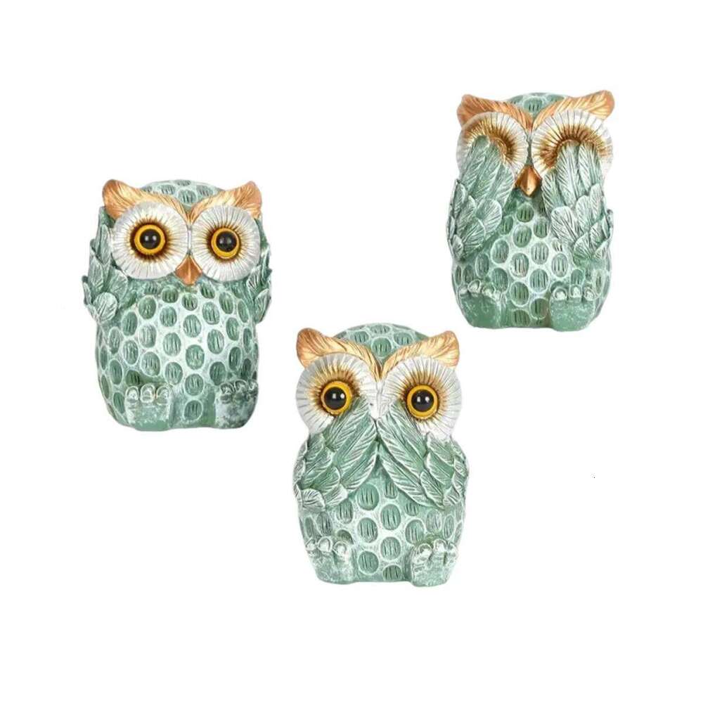 3-Piece Resin Figurines Home Decoration, Cute Owl Statues for Shelves, Living Room, Bedroom, Office, Desk, Bookshelf, Animal Sculptures S260204