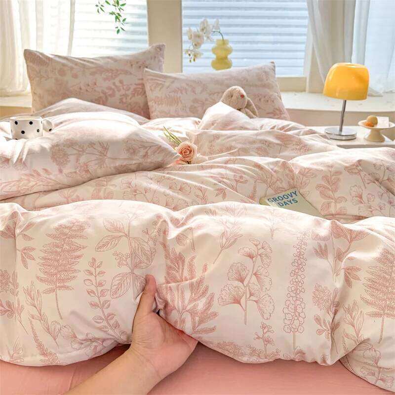 Pink Floral Printed with Pillowcase Single/Queen/King Duvet Cover Super Soft Bedding Sets for Double Beds XJ260206