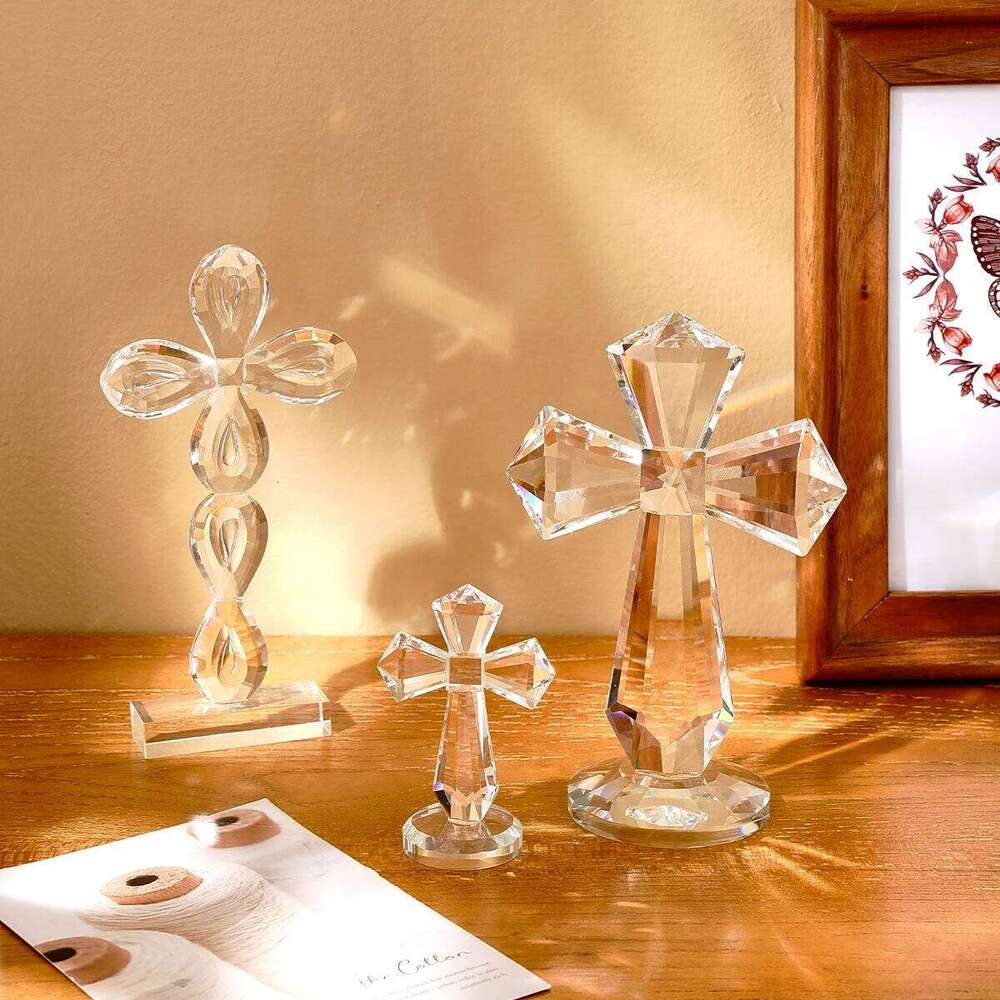 1PC Love Angel and Cross Shaped Glass Crafts, Window Sills Sun Catcher Ornament Prism Light Catching Decorative Crafts S260204