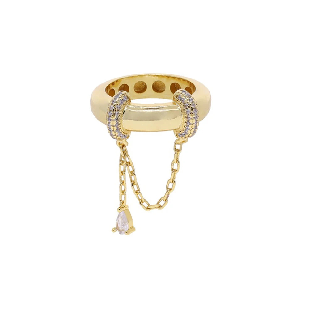 Iced Out Stack Chain Ring Gold Color Micro Paved 5A CZ Engagement Band Multi Piece Stacking Finger Fashion Jewelry 260205 - view 4