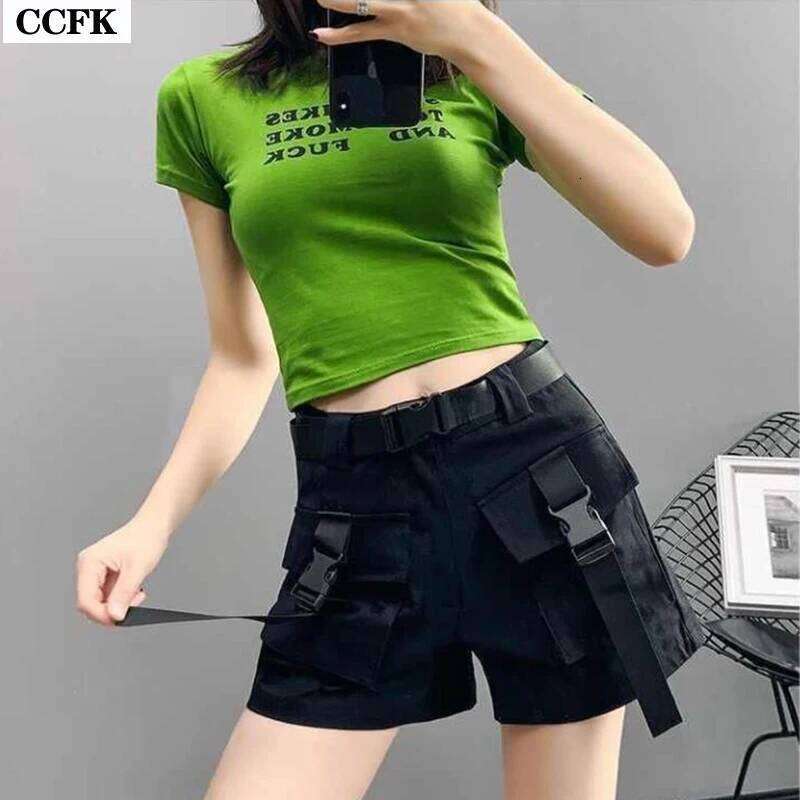 Joggers Techwear Shorts Women High Waist Alt Casual Short Cargo Pants Send Belt Harajuku Summer Emo Egirl Clothes Beach Y2K Punk XJ260206