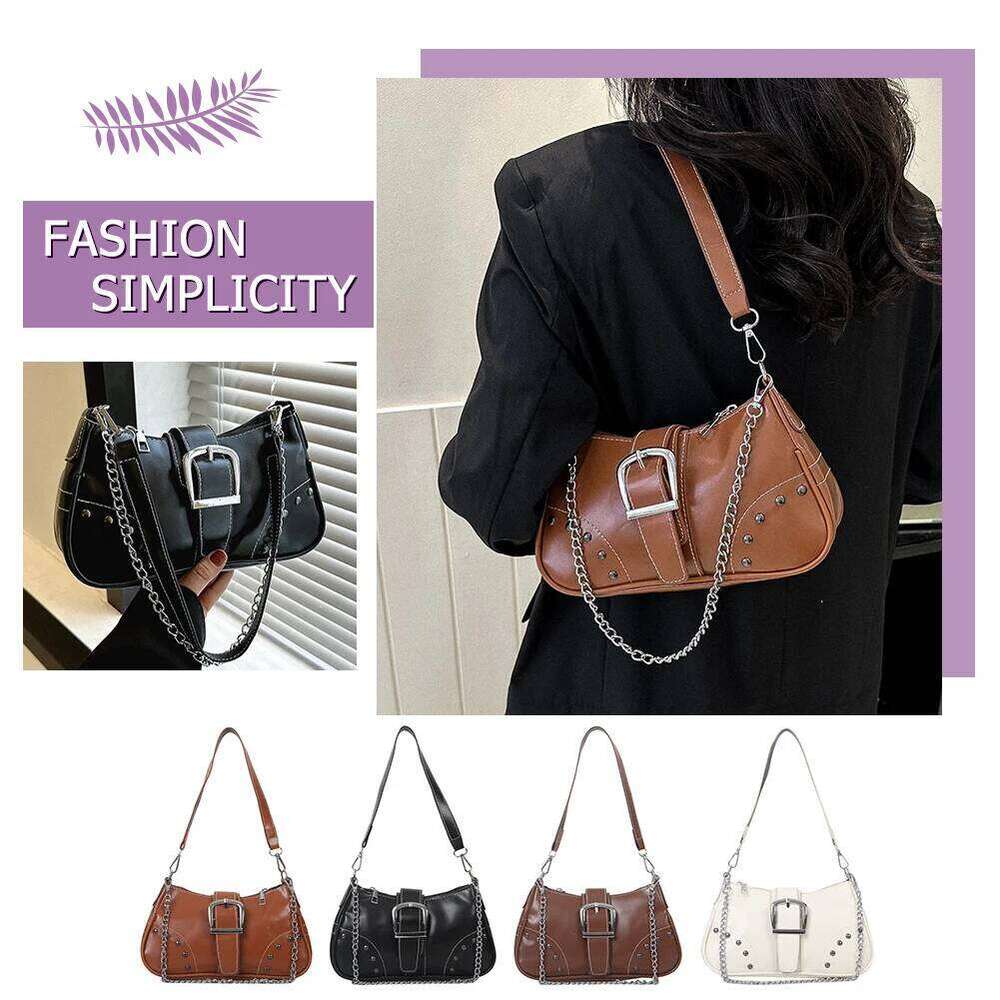 Women Armpit Fashion Cool Style Underarm Solid Color for Lady Girl Chic Large Bag with Chain Ornament Y260205